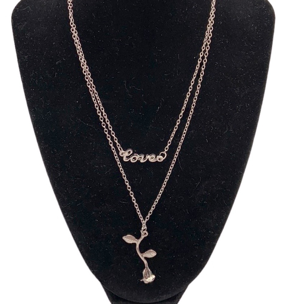Silver Rose & Love Chain Necklace New‎ with tags!